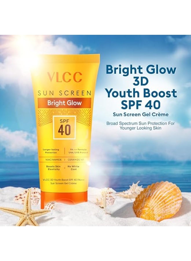 VLCC 3D Youth Boost SPF 40 +++ Sun Screen Gel Cream - 50g | Non-Greazy, Zero White Cast Sunscreen | Helps Plump Skin & Control Pigmentation | Saxifraga & Mulberry Extract. - Image 3